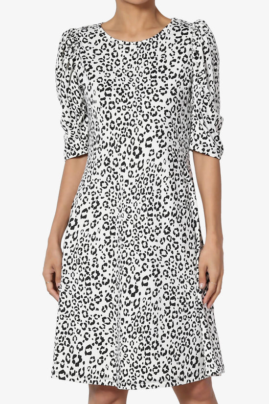Jimmy Puff Sleeve Leopard Print Dress WHITE_1