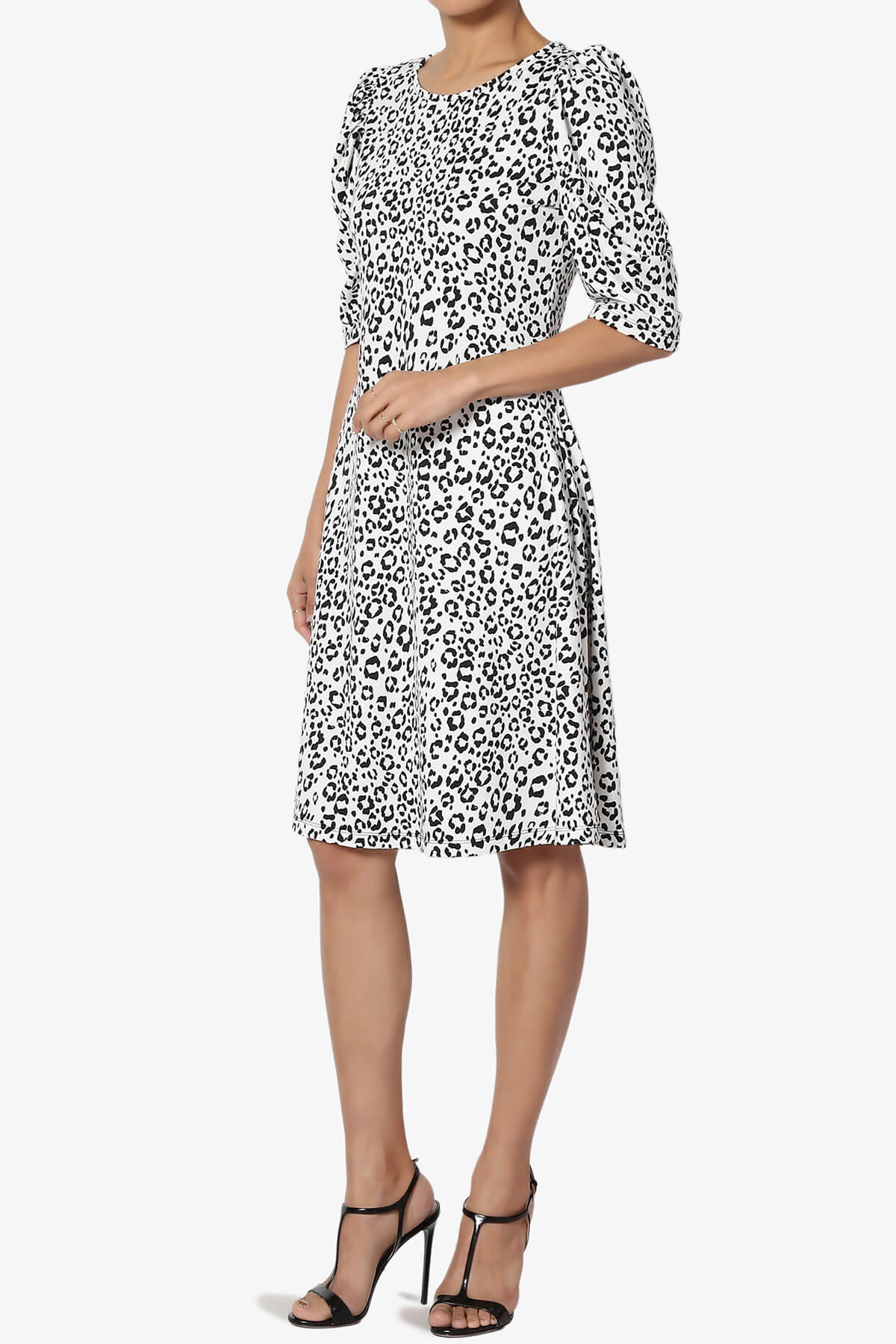 Load image into Gallery viewer, Jimmy Puff Sleeve Leopard Print Dress WHITE_3
