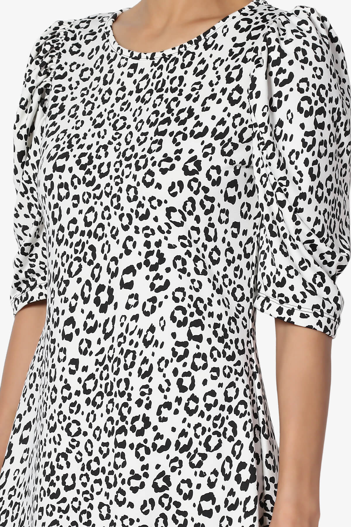 Load image into Gallery viewer, Jimmy Puff Sleeve Leopard Print Dress WHITE_5
