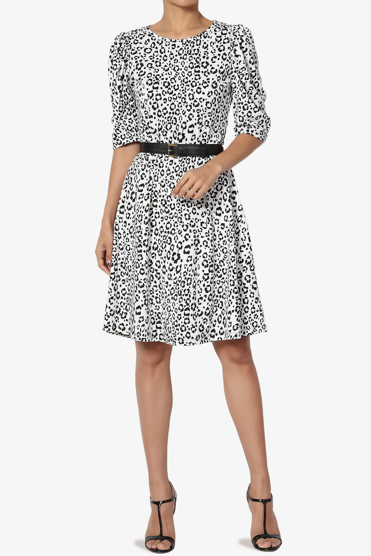 Jimmy Puff Sleeve Leopard Print Dress WHITE_6