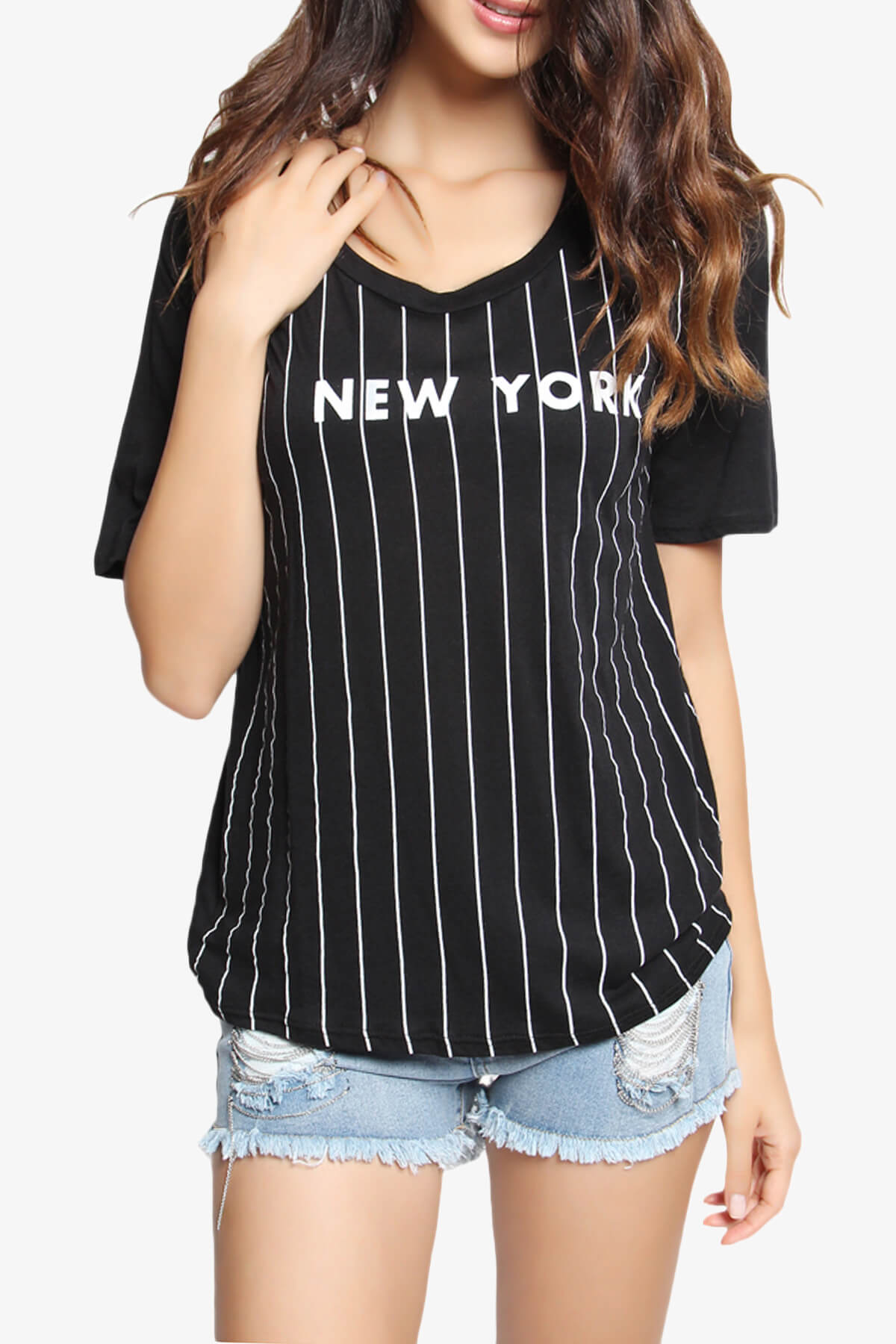 Load image into Gallery viewer, New York Letter Print Short Sleeve Tee BLACK_1
