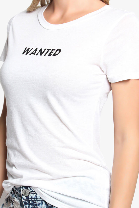 Wanted Letter Print Short Sleeve Tee WHITE_5