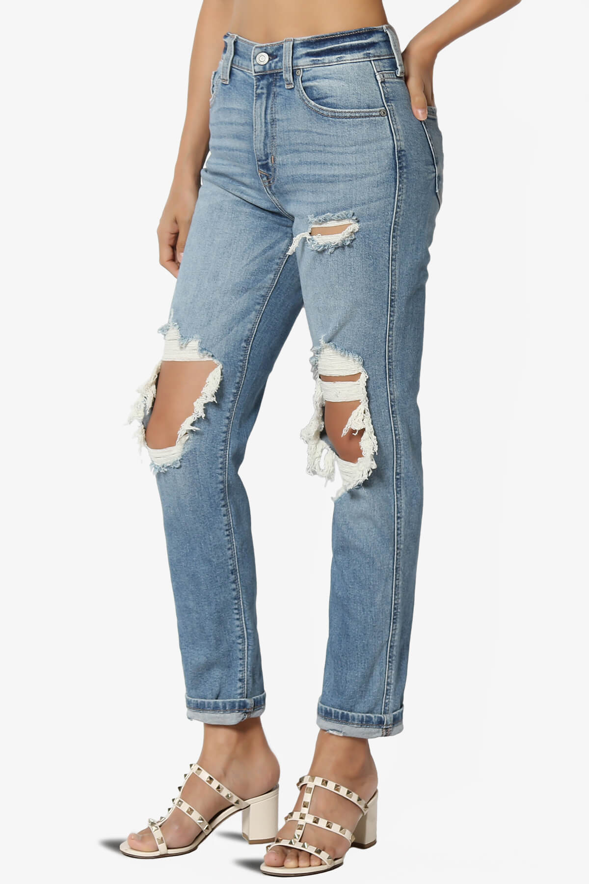 Load image into Gallery viewer, Rocky High Rise Ripped Boyfriend Jeans Ice Breaker MEDIUM_3
