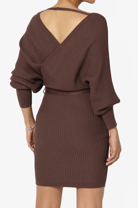 Load image into Gallery viewer, Rosalina Batwing Sleeve Wrap Knit Dress BROWN_2
