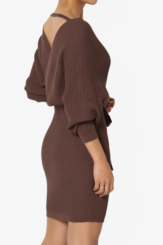 Load image into Gallery viewer, Rosalina Batwing Sleeve Wrap Knit Dress BROWN_4
