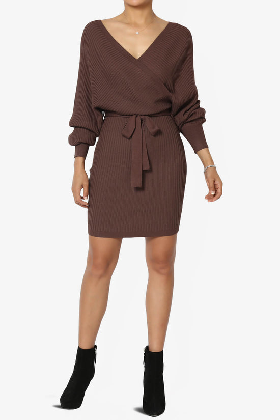 Load image into Gallery viewer, Rosalina Batwing Sleeve Wrap Knit Dress BROWN_6
