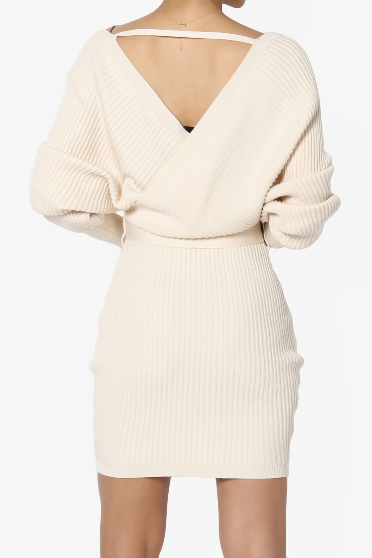 Load image into Gallery viewer, Rosalina Batwing Sleeve Wrap Knit Dress CREAM_2
