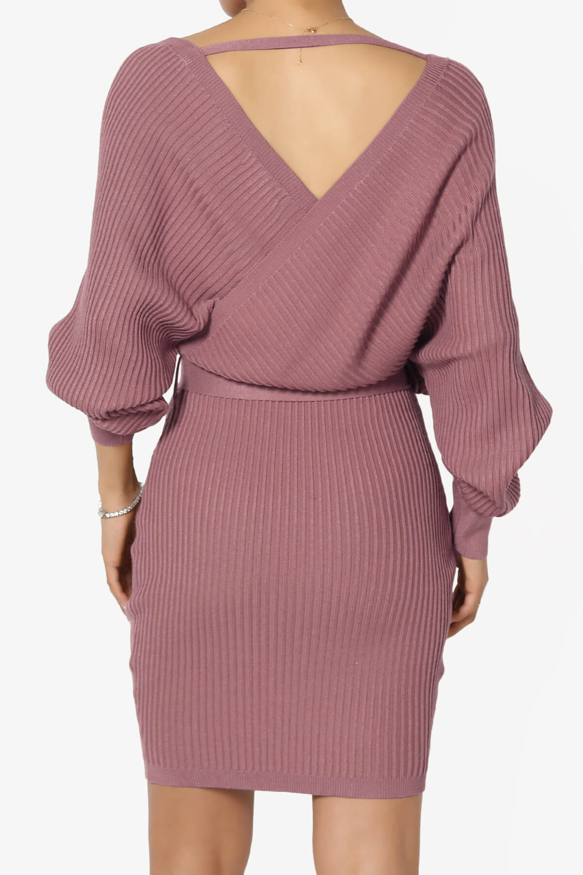 Load image into Gallery viewer, Rosalina Batwing Sleeve Wrap Knit Dress ROSE_2

