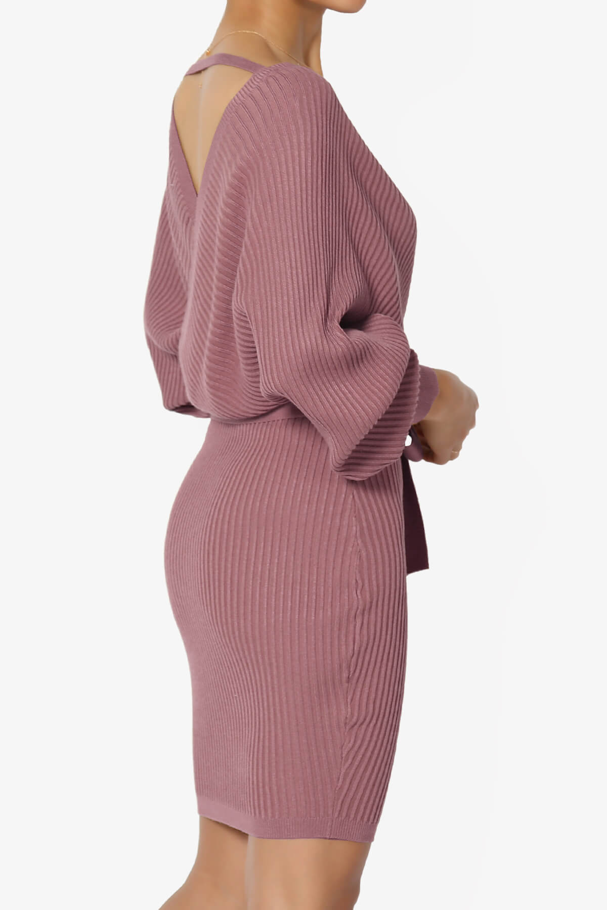 Load image into Gallery viewer, Rosalina Batwing Sleeve Wrap Knit Dress ROSE_4
