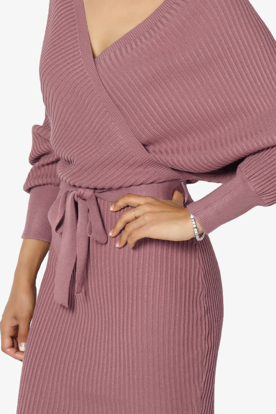 Load image into Gallery viewer, Rosalina Batwing Sleeve Wrap Knit Dress ROSE_5
