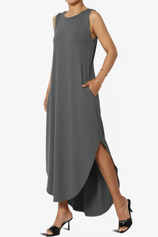 Load image into Gallery viewer, Rozlyn Sleeveless Slit Maxi Dress ASH GREY_3
