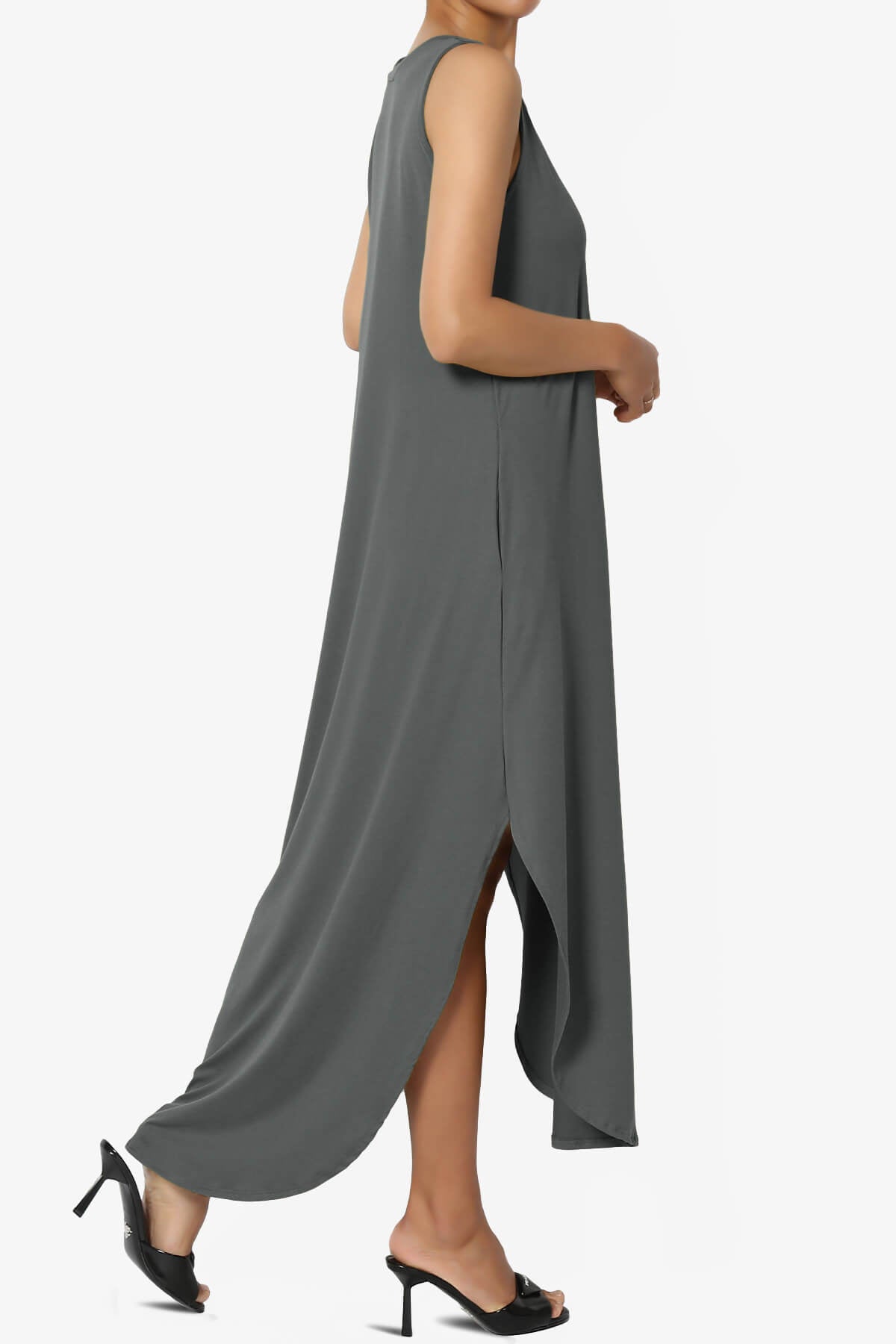 Rozlyn Sleeveless Slit Maxi Dress ASH GREY_4