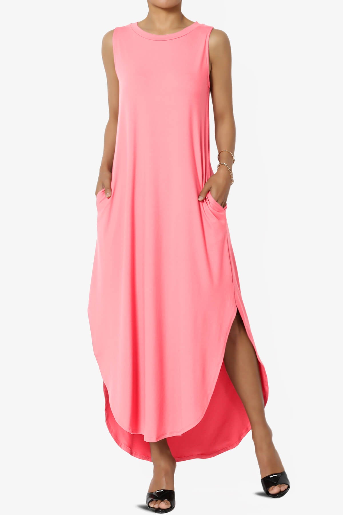 Rozlyn Sleeveless Slit Maxi Dress BRIGHT PINK_1