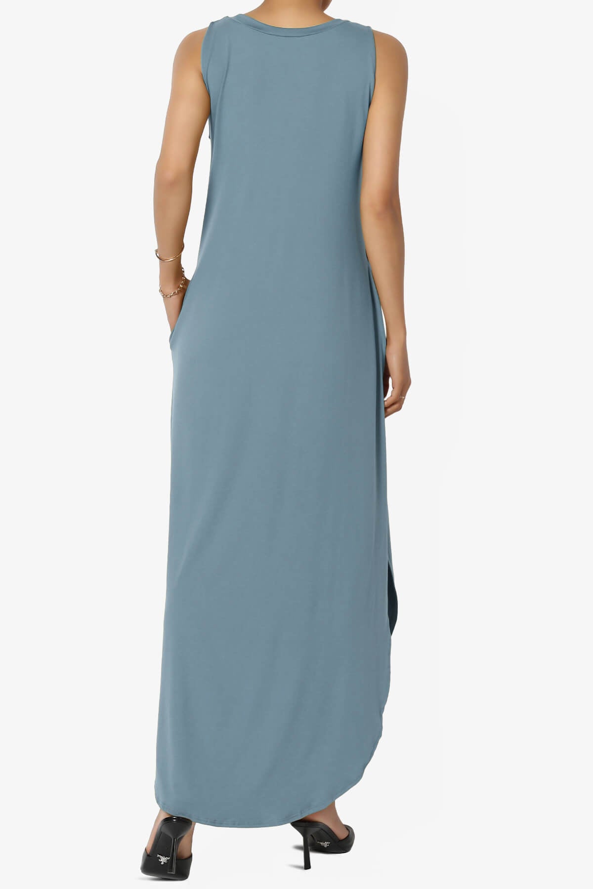 Rozlyn Sleeveless Slit Maxi Dress CEMENT_2