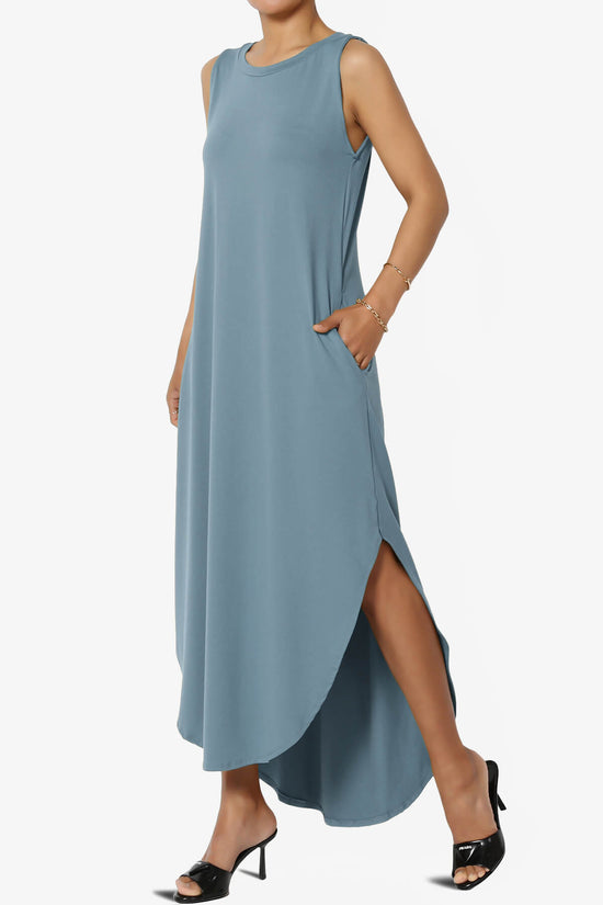 Rozlyn Sleeveless Slit Maxi Dress CEMENT_3