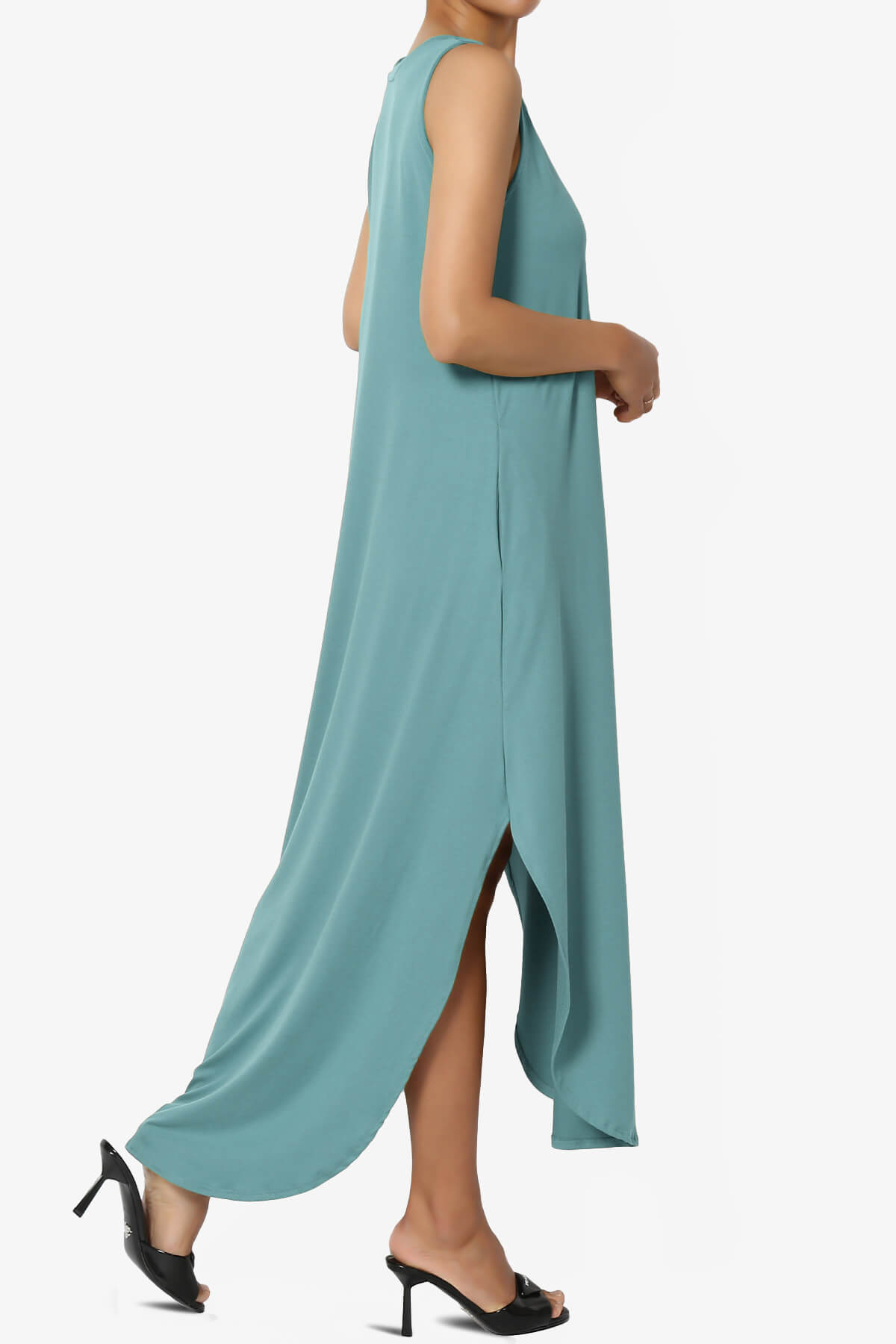 Load image into Gallery viewer, Rozlyn Sleeveless Slit Maxi Dress DUSTY BLUE_4
