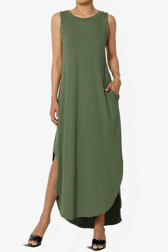 Load image into Gallery viewer, Rozlyn Sleeveless Slit Maxi Dress DUSTY OLIVE_1
