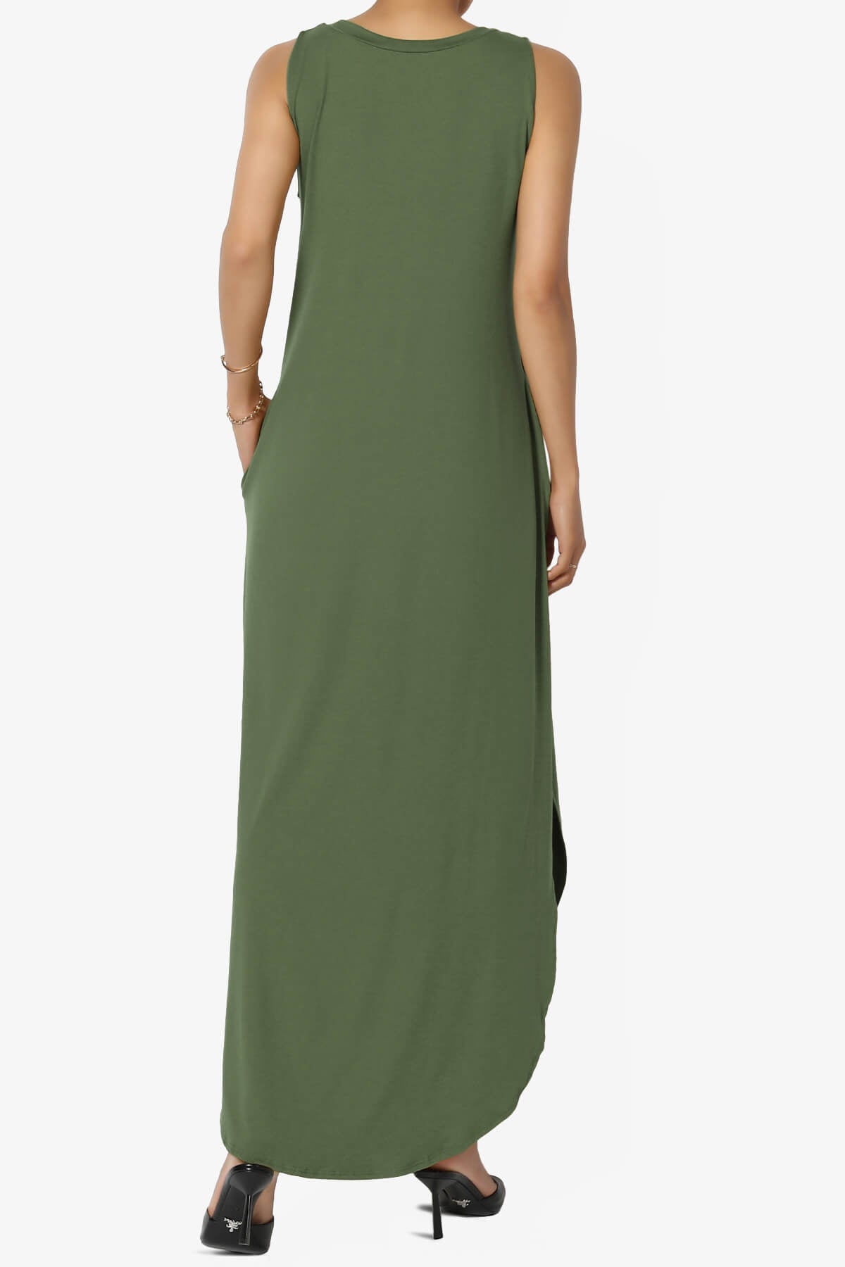 Rozlyn Sleeveless Slit Maxi Dress DUSTY OLIVE_2