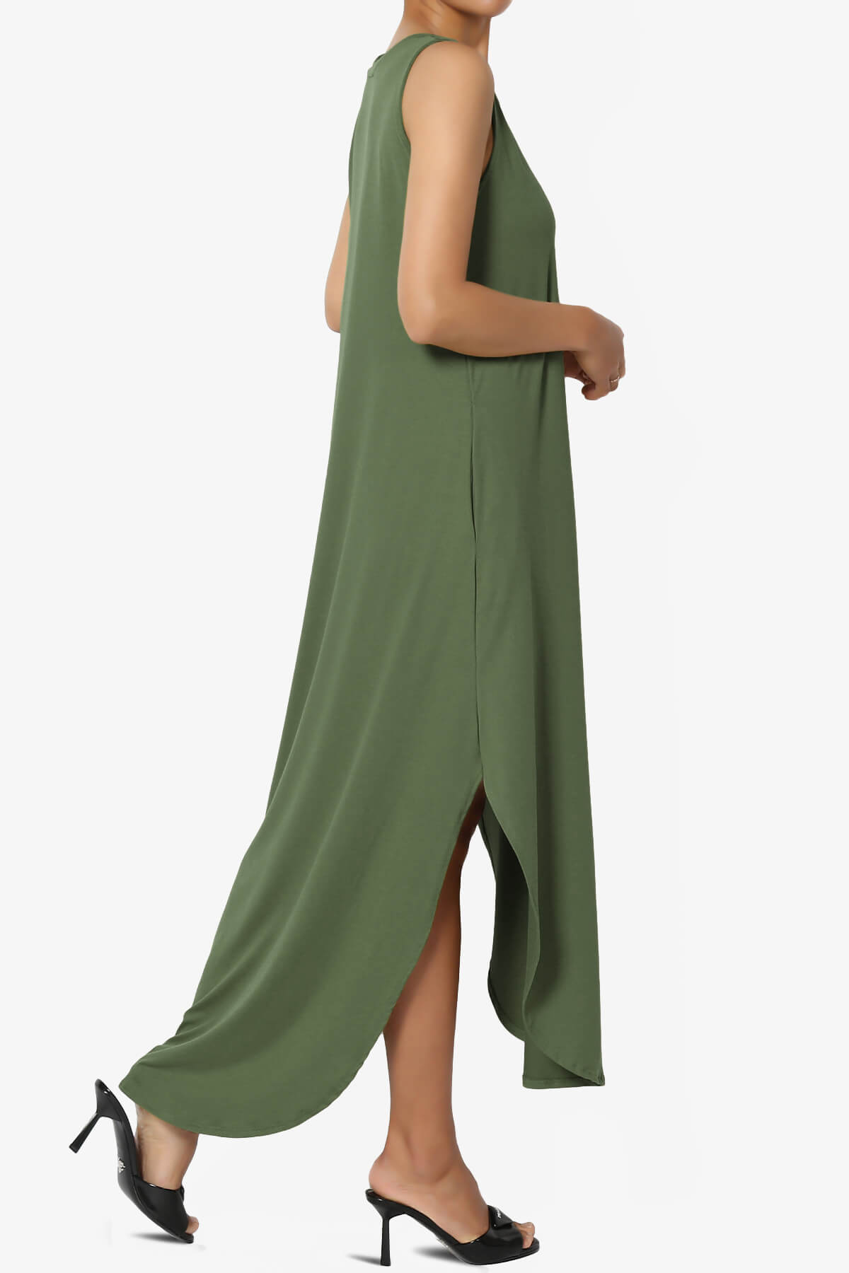 Load image into Gallery viewer, Rozlyn Sleeveless Slit Maxi Dress DUSTY OLIVE_4
