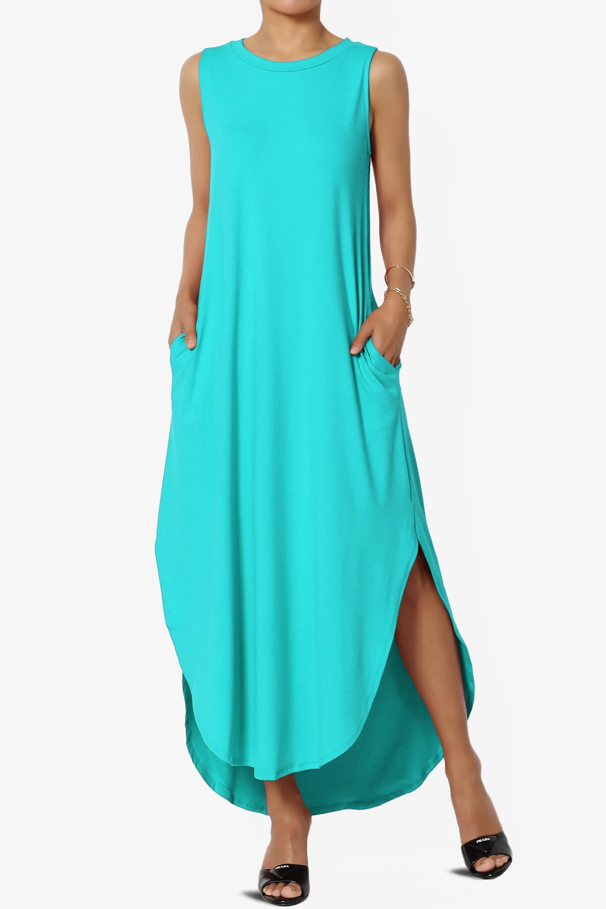 Rozlyn Sleeveless Slit Maxi Dress ICE BLUE_1