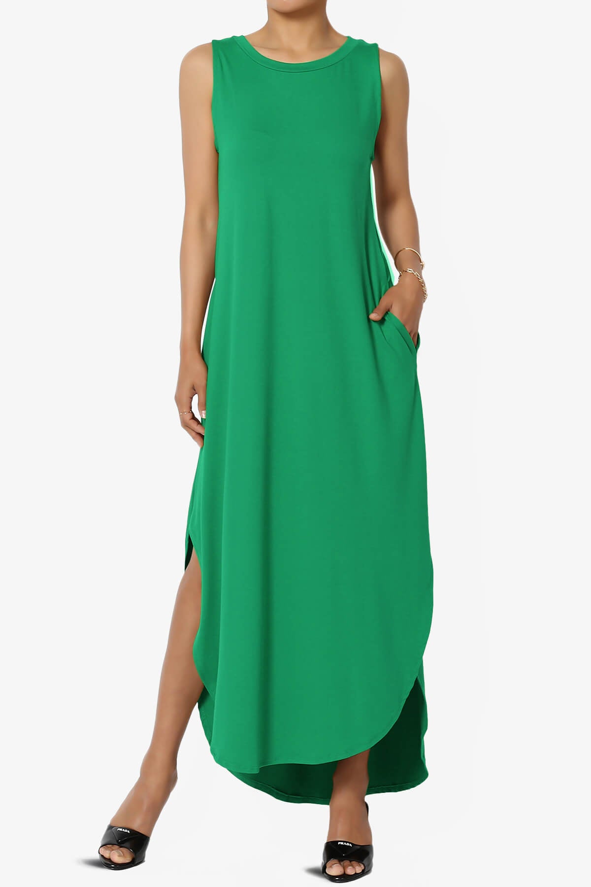 Load image into Gallery viewer, Rozlyn Sleeveless Slit Maxi Dress KELLY GREEN_1
