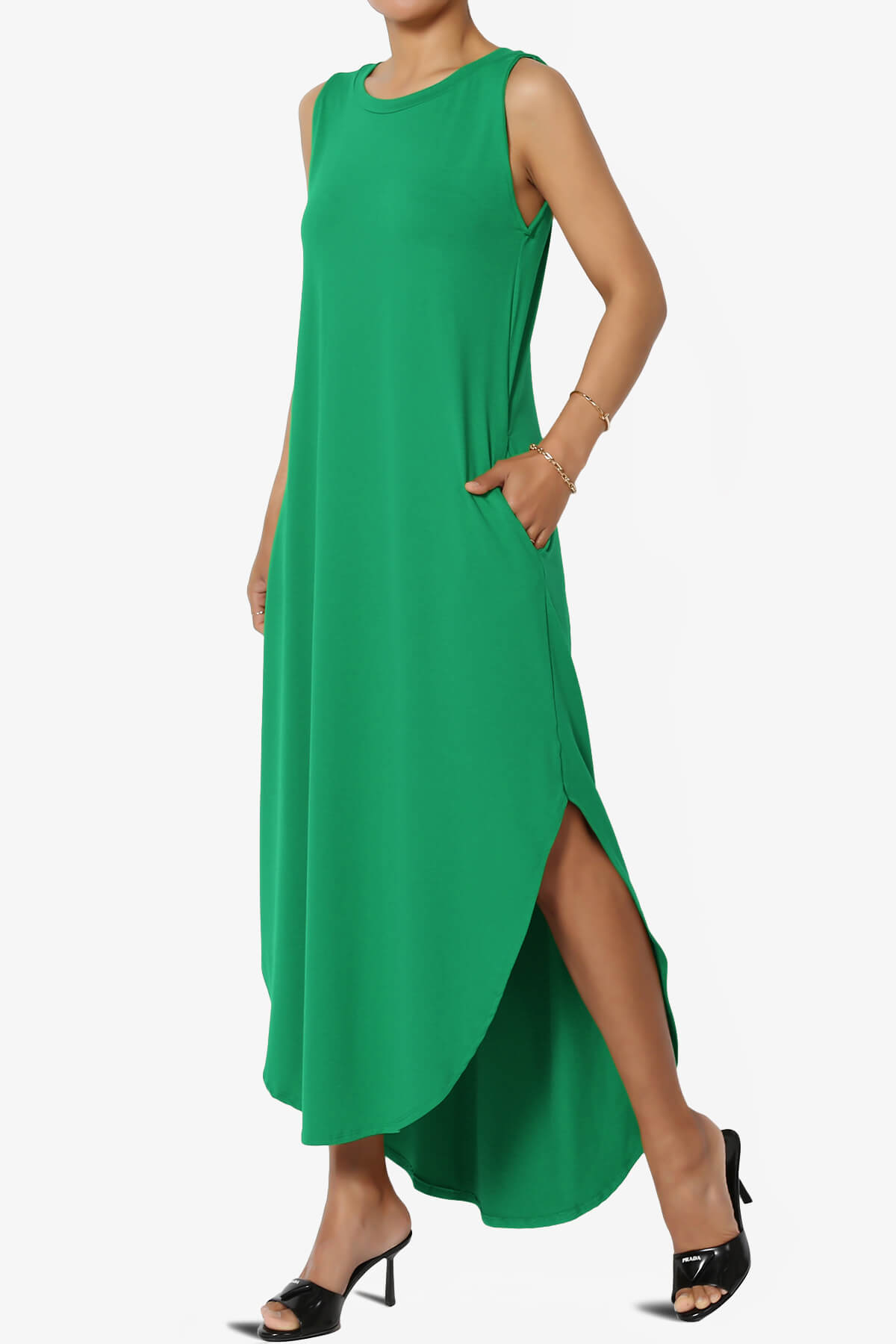 Rozlyn Sleeveless Slit Maxi Dress KELLY GREEN_3