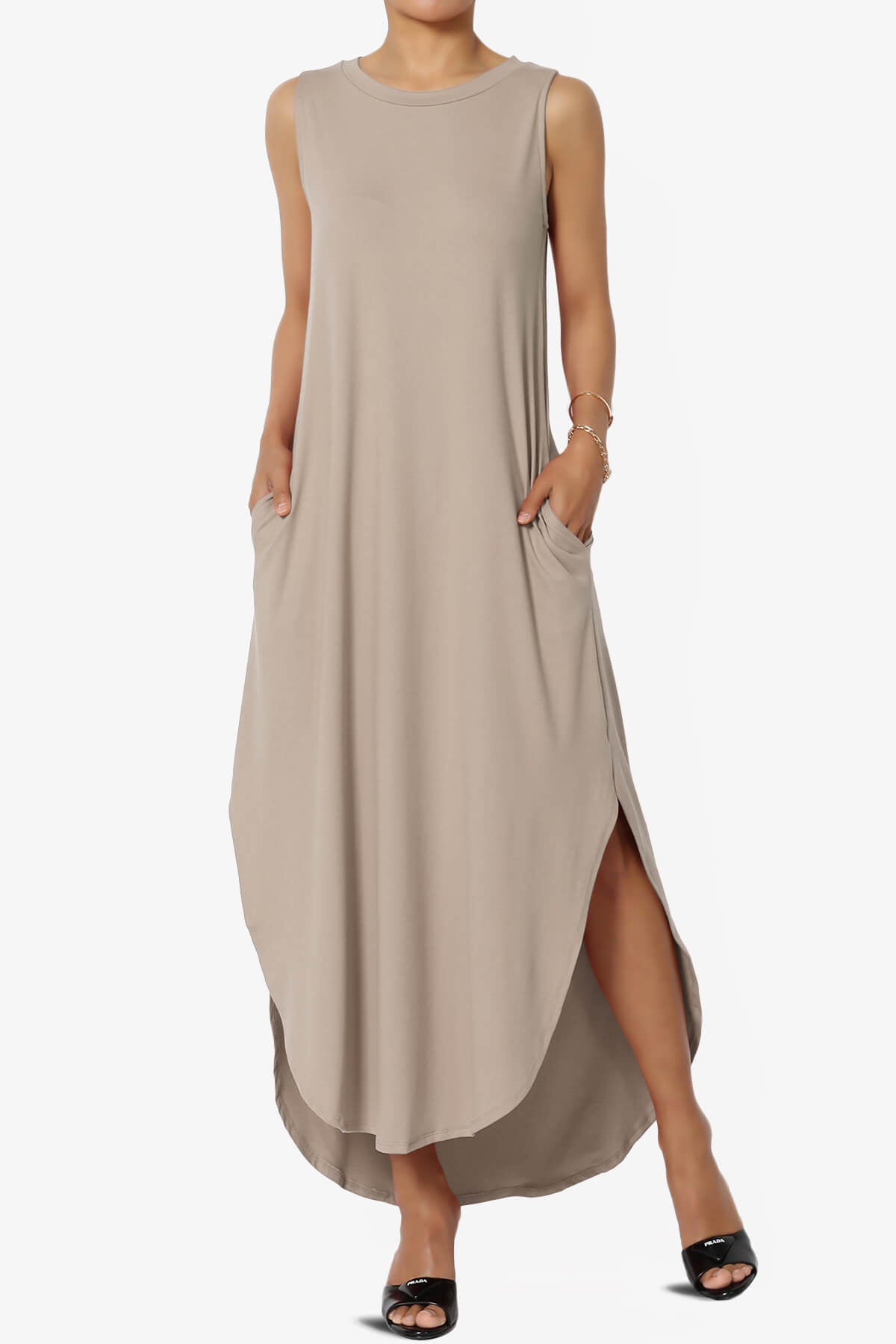 Rozlyn Sleeveless Slit Maxi Dress LIGHT MOCHA_1