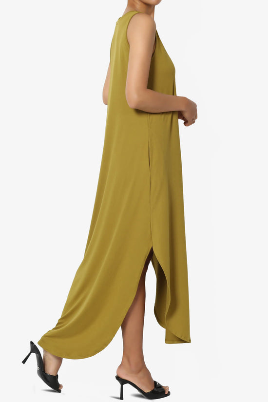 Load image into Gallery viewer, Rozlyn Sleeveless Slit Maxi Dress OLIVE MUSTARD_4

