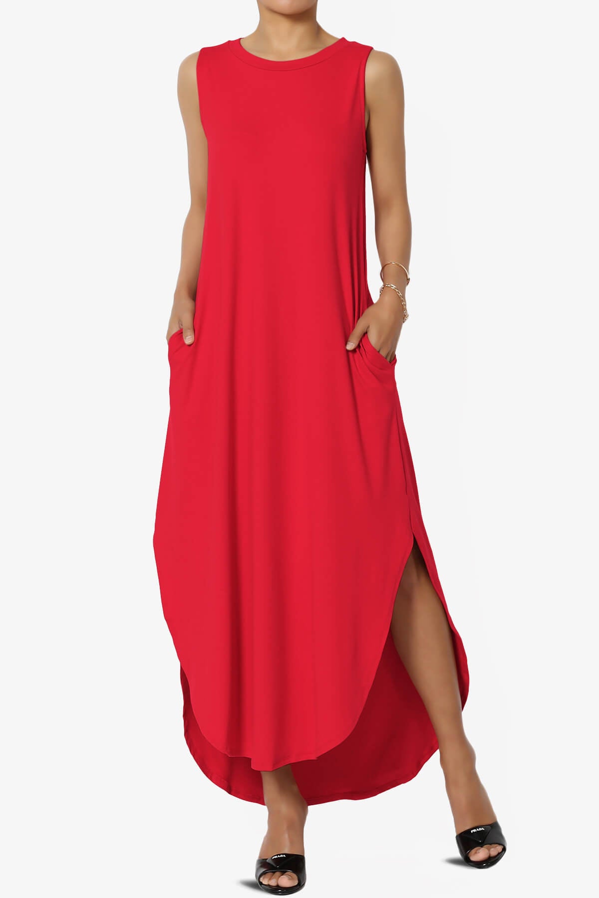 Rozlyn Sleeveless Slit Maxi Dress RED_1