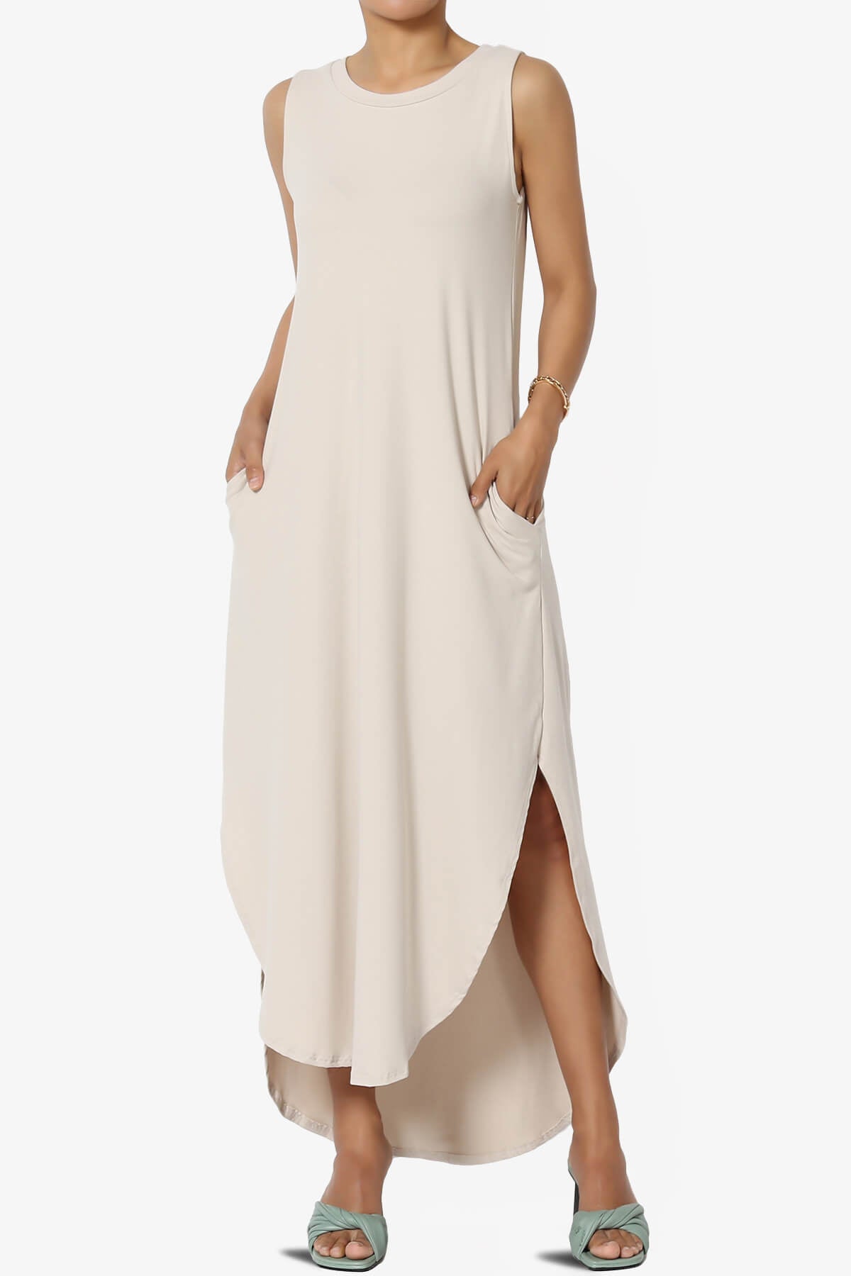 Load image into Gallery viewer, Rozlyn Sleeveless Slit Maxi Dress SAND BEIGE_1
