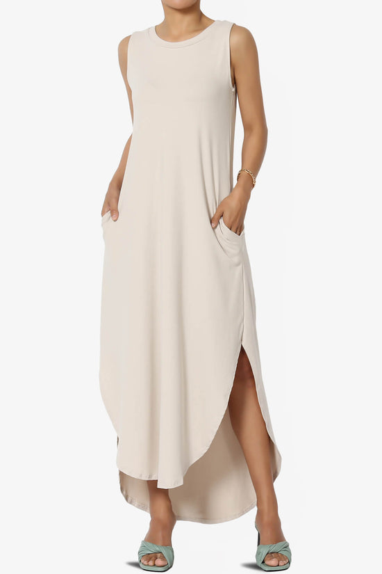 Rozlyn Sleeveless Slit Maxi Dress SAND BEIGE_1