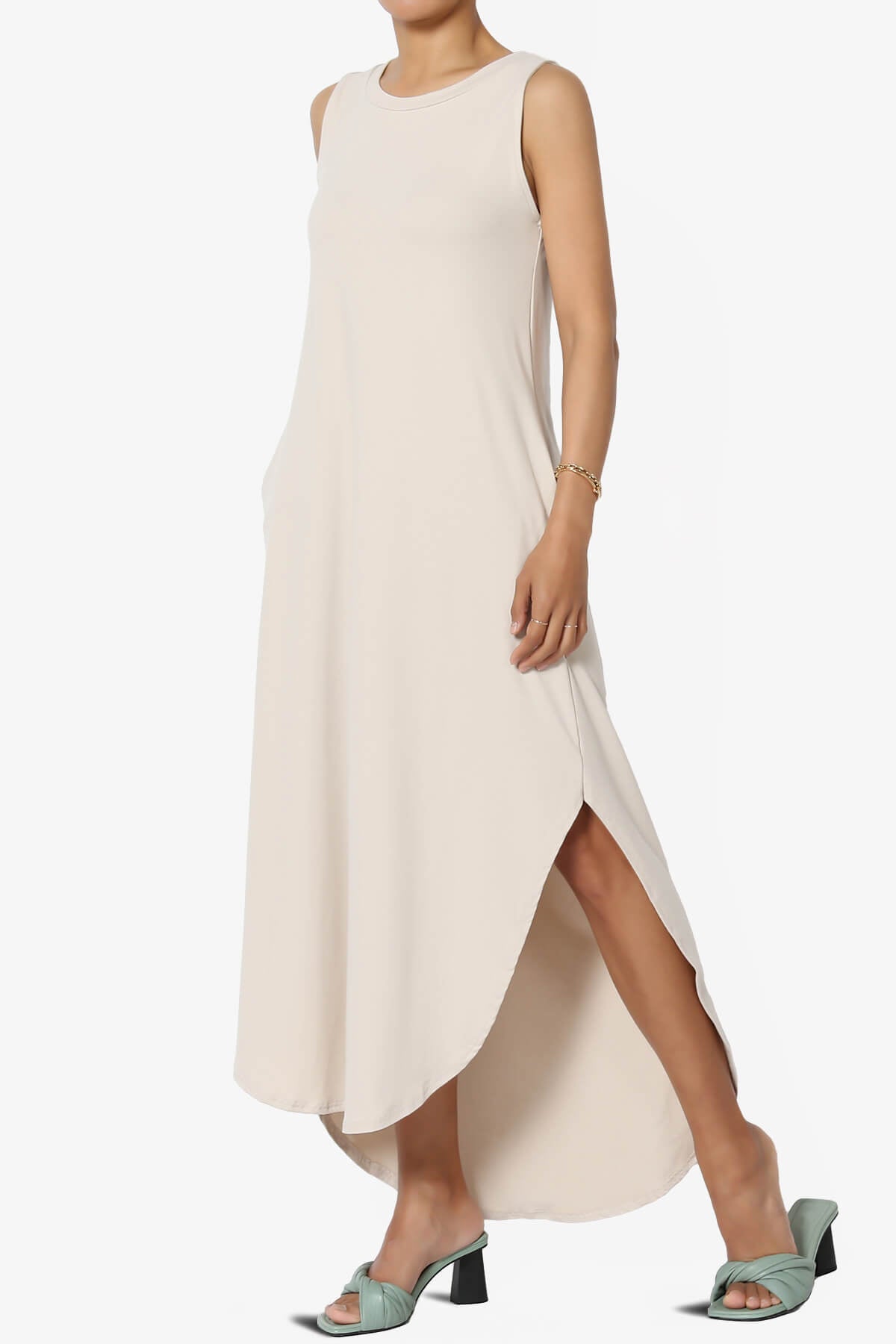 Load image into Gallery viewer, Rozlyn Sleeveless Slit Maxi Dress SAND BEIGE_3
