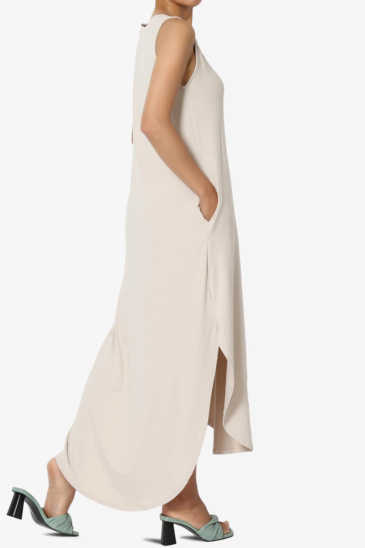 Rozlyn Sleeveless Slit Maxi Dress SAND BEIGE_4