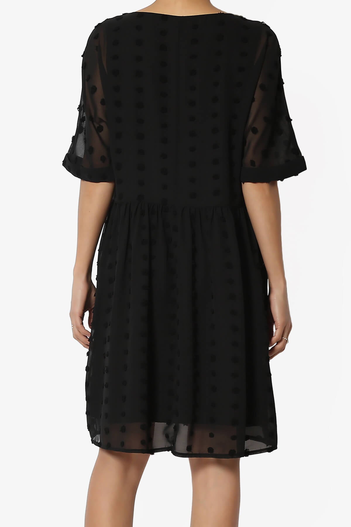 Sandra Swiss Dot Short Sleeve Babydoll Dress BLACK_2