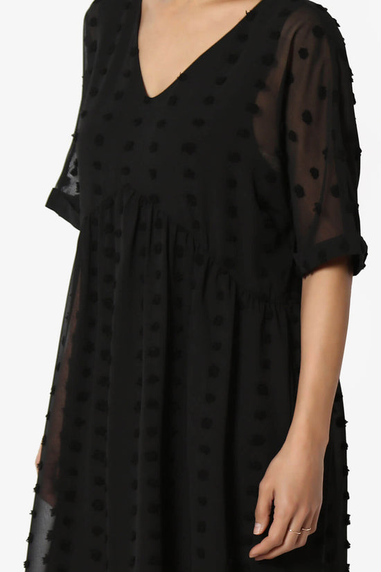 Sandra Swiss Dot Short Sleeve Babydoll Dress BLACK_5