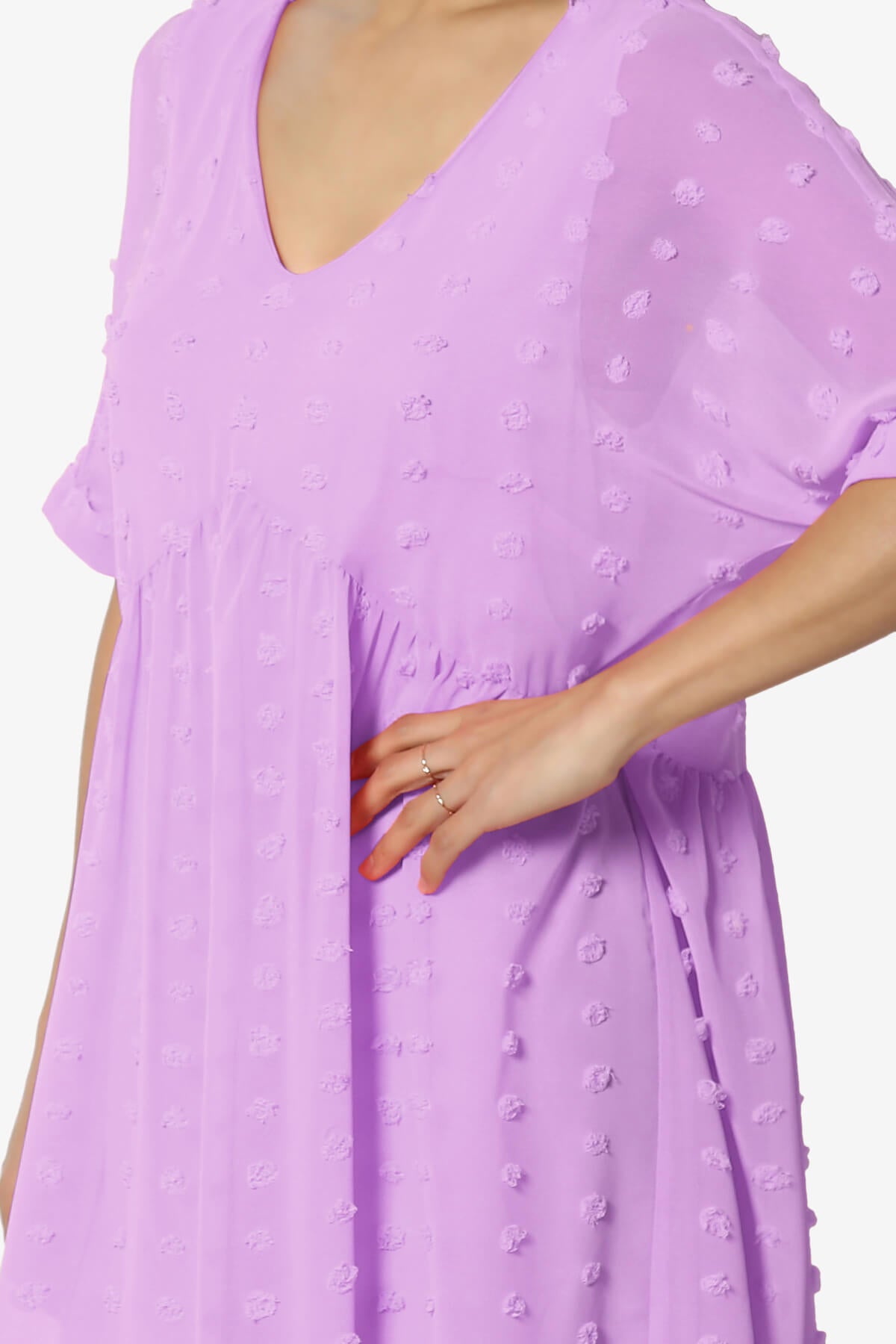 Sandra Swiss Dot Short Sleeve Babydoll Dress BRIGHT LAVENDER_5