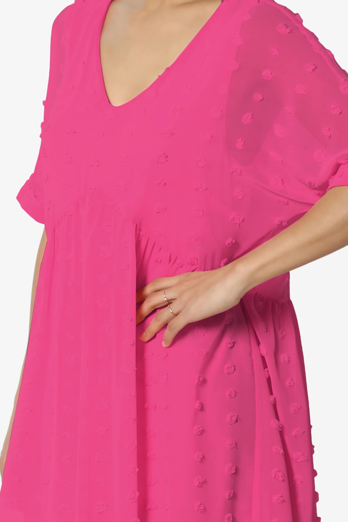 Sandra Swiss Dot Short Sleeve Babydoll Dress HOT PINK_5
