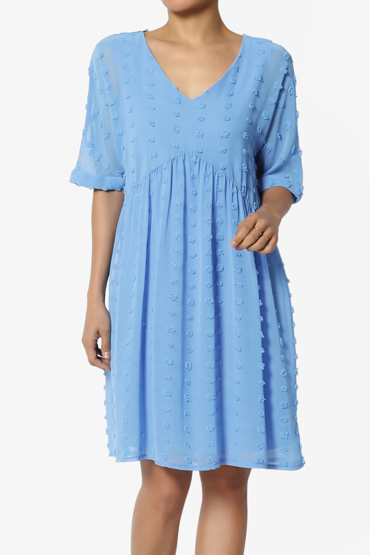Sandra Swiss Dot Short Sleeve Babydoll Dress LIGHT BLUE_1