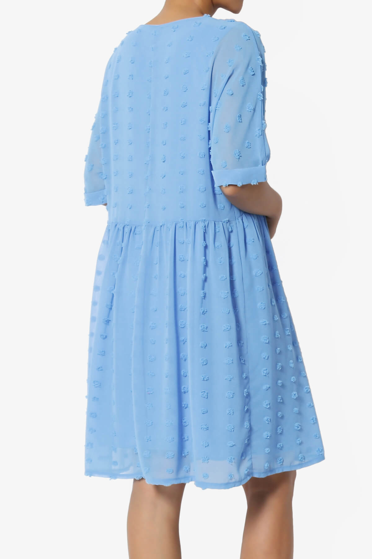 Load image into Gallery viewer, Sandra Swiss Dot Short Sleeve Babydoll Dress LIGHT BLUE_4
