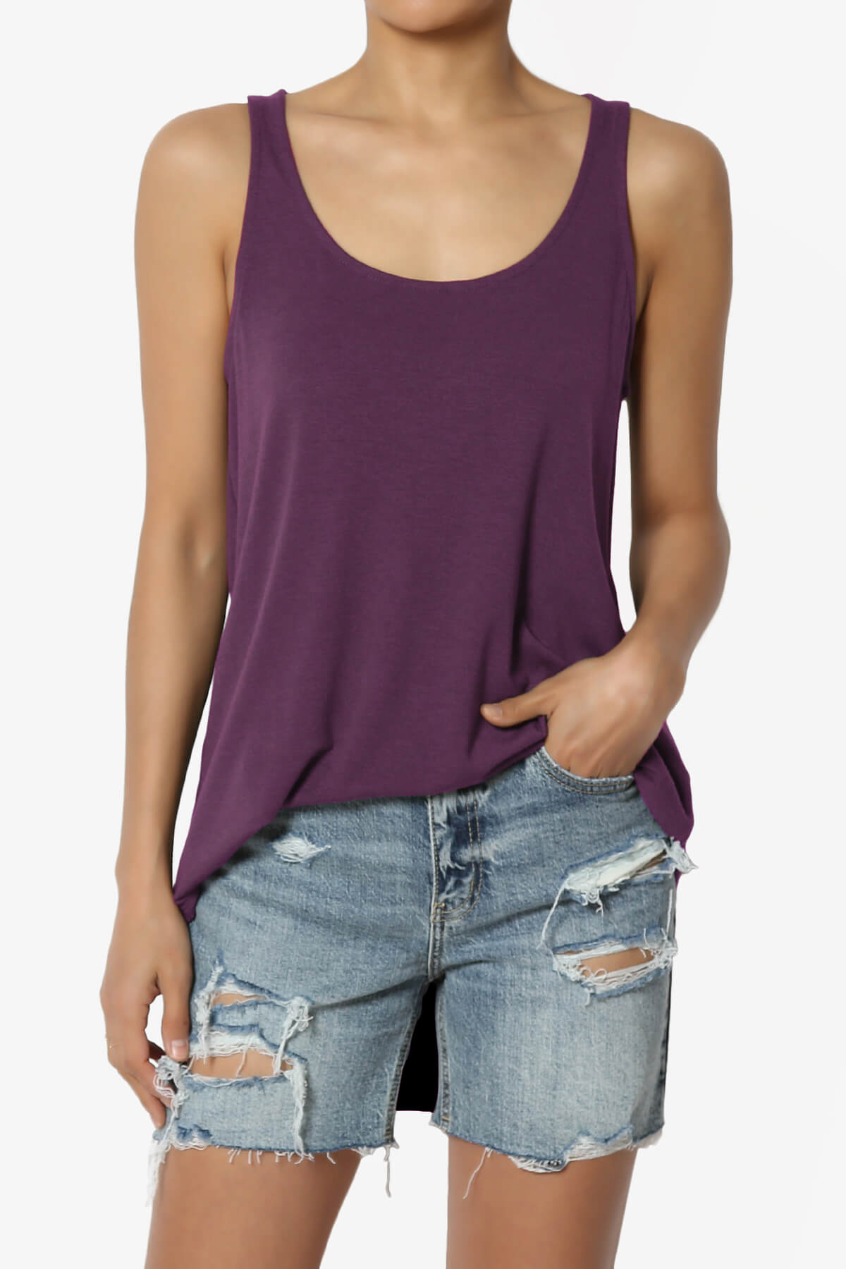 Load image into Gallery viewer, Santo Scoop Neck Loose Fit Tank Top DUSTY PLUM_1
