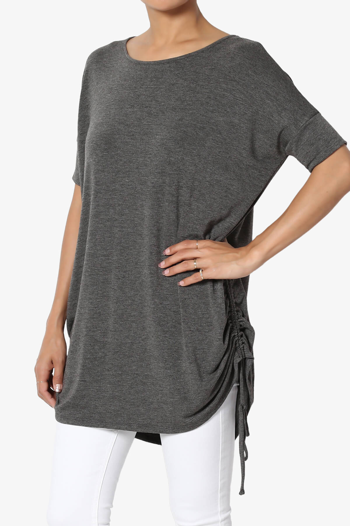 Selenna Jersey Ruched Top CHARCOAL_3