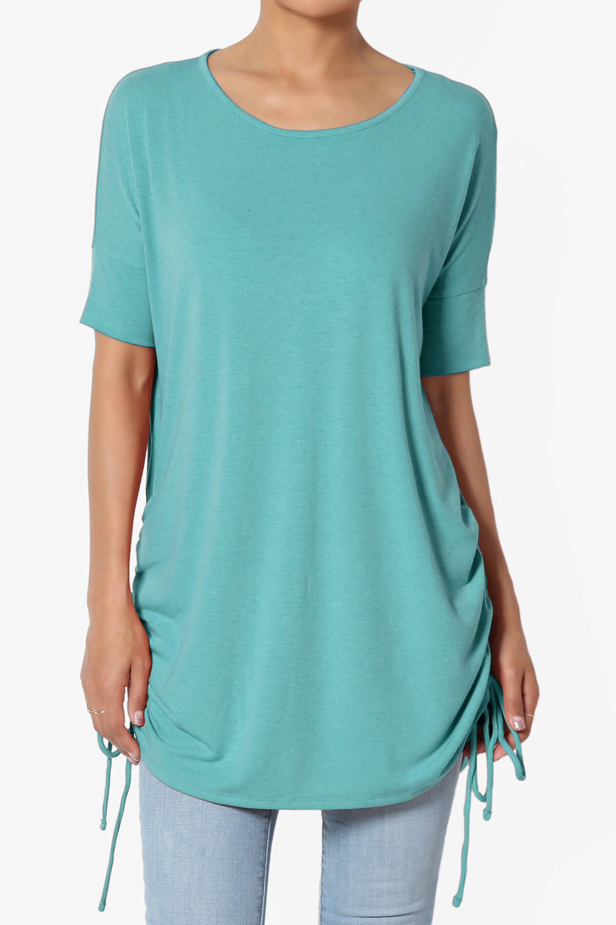 Load image into Gallery viewer, Selenna Jersey Ruched Top DUSTY TEAL_1
