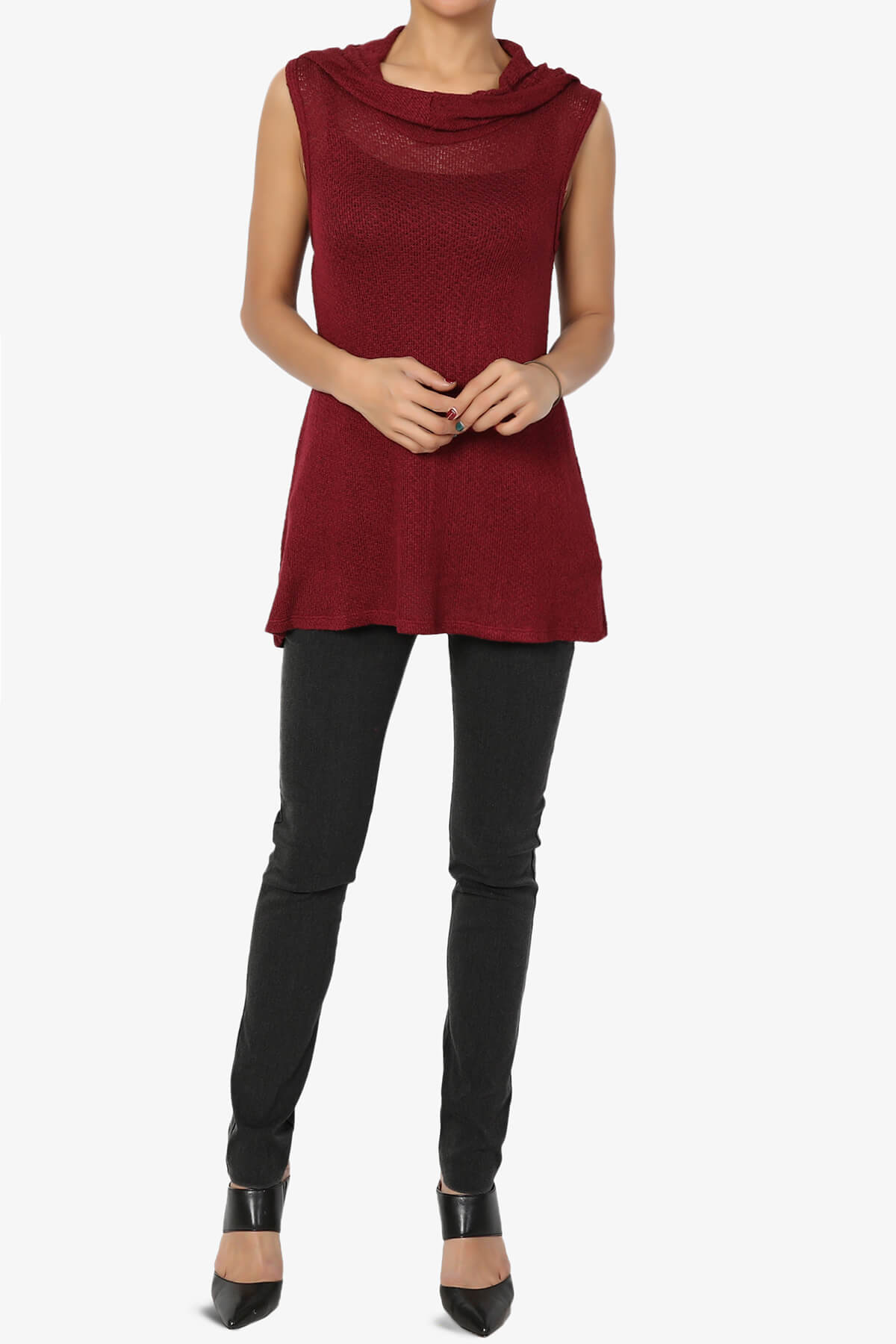 Load image into Gallery viewer, Franco Sleeveless Hooded Knit Top BURGUNDY_6
