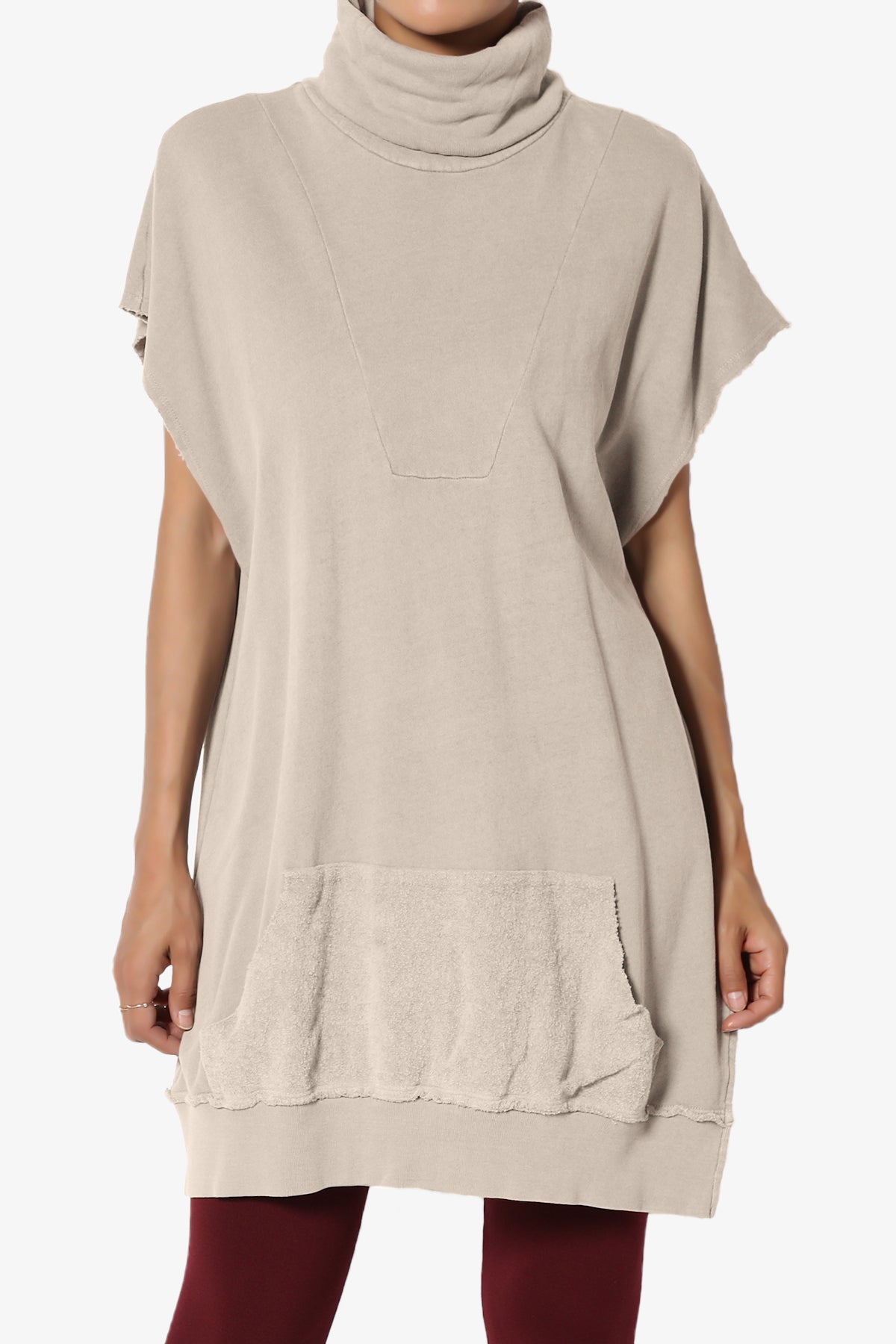 Cassidee French Terry Turtle Neck Tunic Vest SAND_1