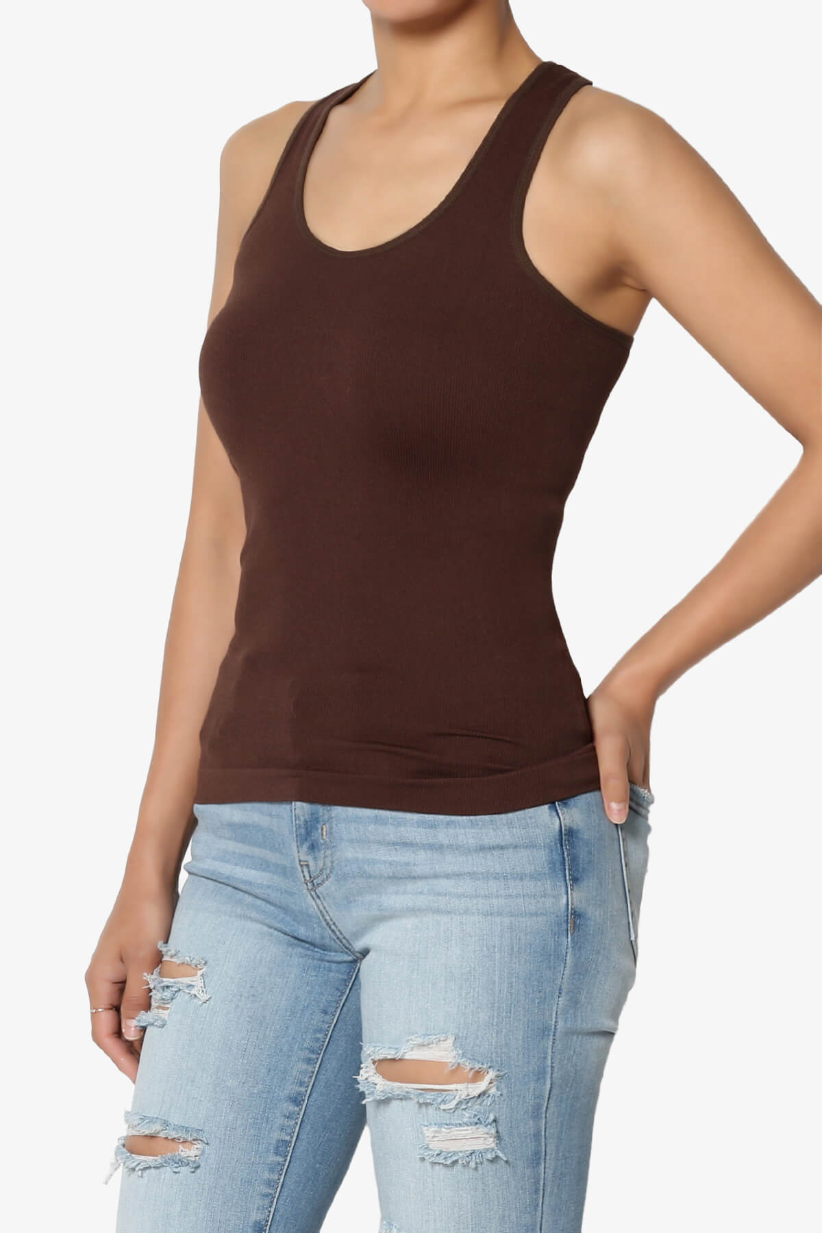 Load image into Gallery viewer, Dexie Ribbed Seamless Racerback Tank Top BROWN_3
