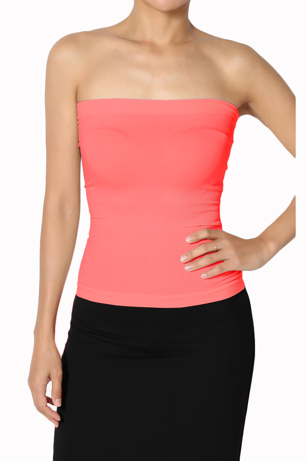 Load image into Gallery viewer, Ellenie Strapless Sealmess Tube Top NEON CORAL PINK_1
