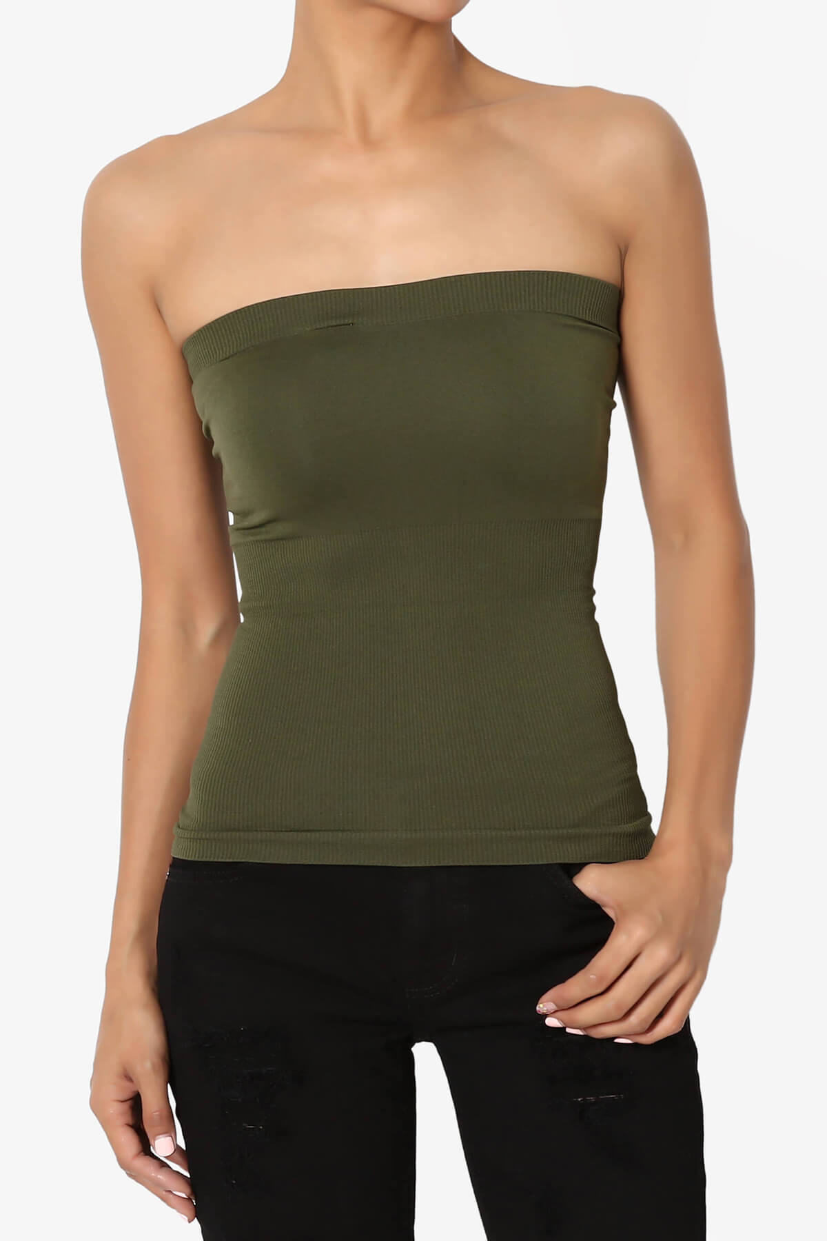 Load image into Gallery viewer, Ellenie Strapless Sealmess Tube Top OLIVE_1
