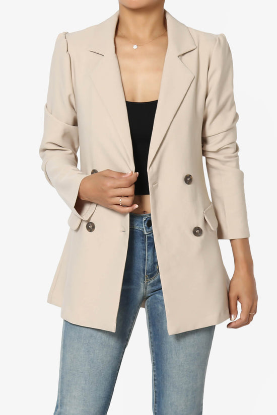 Starie Puff Sleeve Double Breasted Blazer KHAKI_1