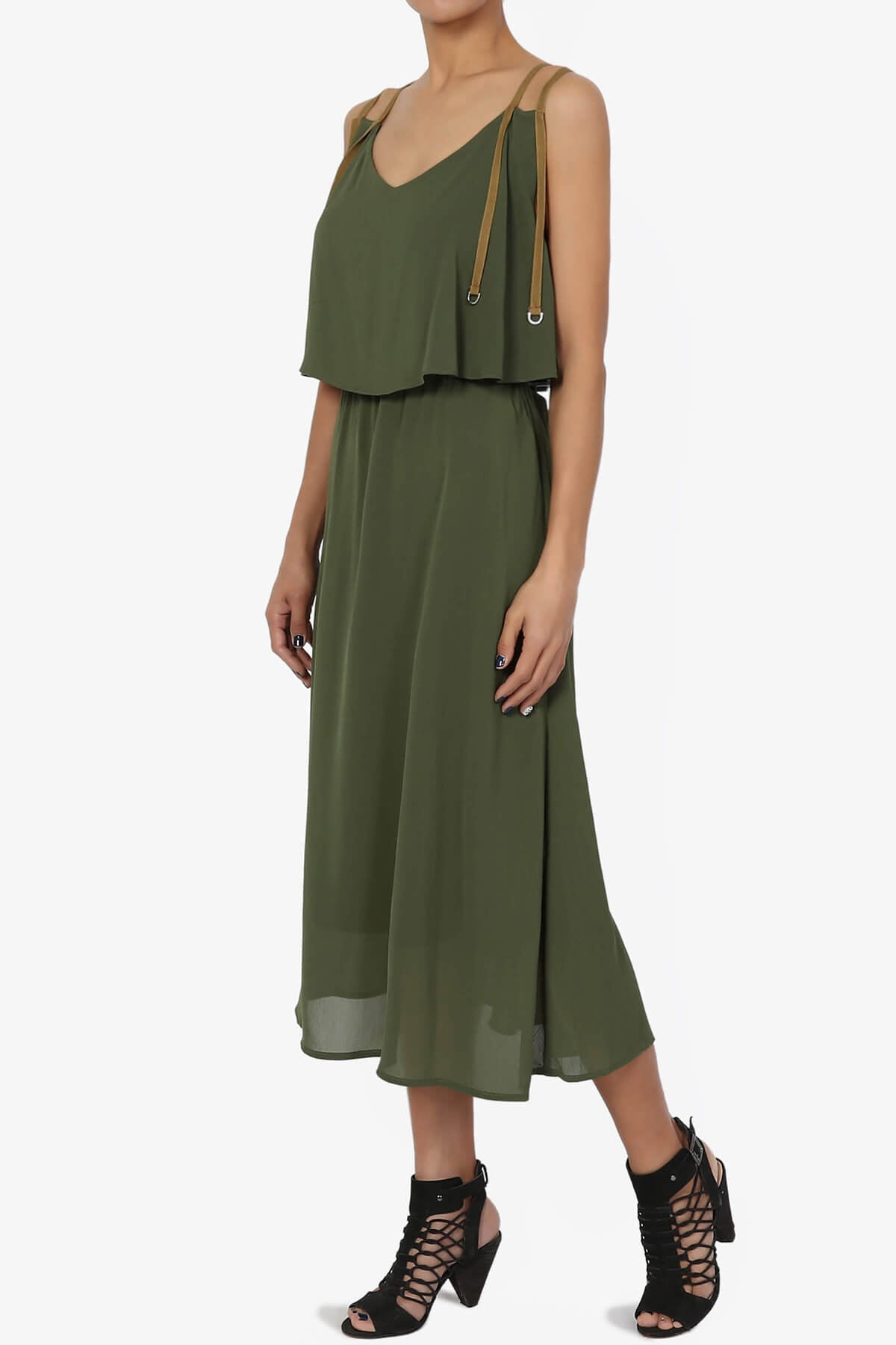 Load image into Gallery viewer, Dalenna Cami Layered Long Midi Dress PLUS OLIVE_3
