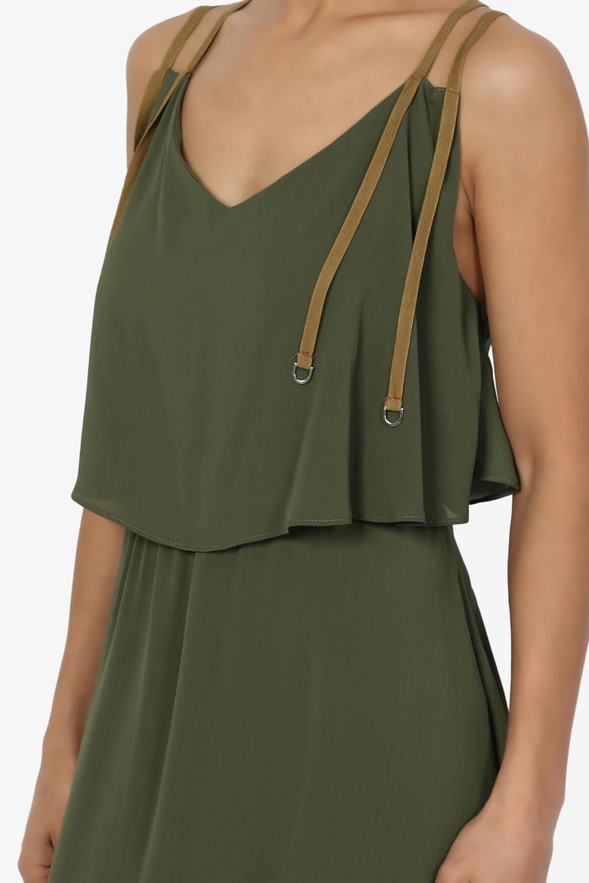 Load image into Gallery viewer, Dalenna Cami Layered Long Midi Dress PLUS OLIVE_5
